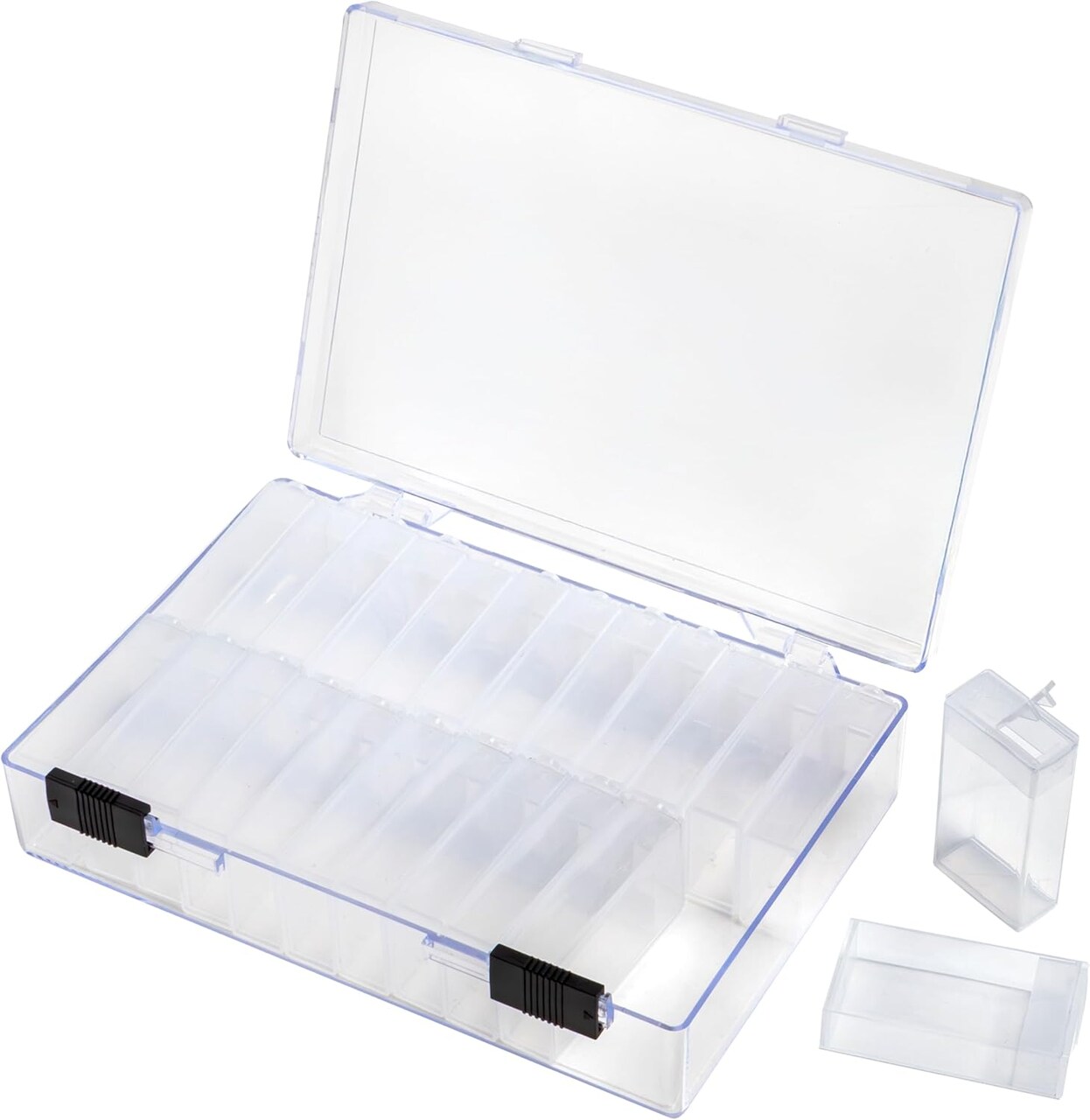 The Beadsmith Plastic Storage Box – 6.25″ L × 4.2″ W × 1.5″ H Clear Box w/ 24 Flip-Top Containers, Works for Storing Diamond Art Accessories, or as Nail Art or Craft Storage, or Other Small Parts